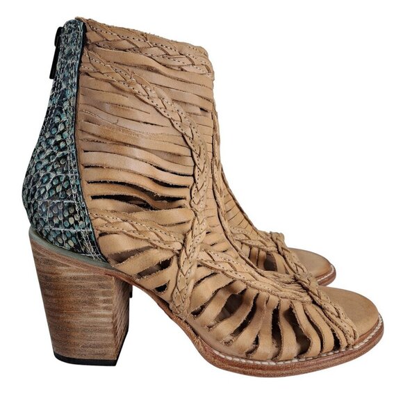 Freebird by Steven Shoes - Freebird by Steven Bella Leather Peep Toe Sandals Boots Size 8 Gladiator Reptile